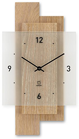 Natuhr Wanduhr Holz Eichwald Modern geräuscharm Eiche Mineralglas U.T.S. Uhrwerk (Eiche gekalkt, Quarz)