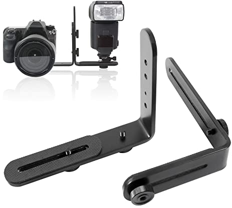 LimoStudio Dual L Shape Camera Flash Bracket, Metal Aluminum Alloy, 1/4 Universal Thread, Speedlite & DSLR Camera Holder/Mount, Photo Studio, AGG1983