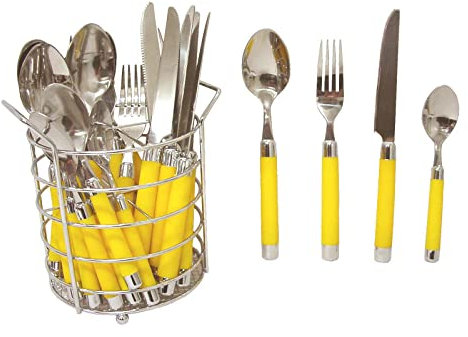 Desconocido CUBERTERIA CUBERTERO 24 Cubiertos Cuchara Tenedor Cuchillo CUCHARILLA Amarillo