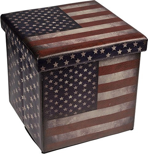 Warenhandel König Hocker Deckel Stauraum Box Polster Polsterhocker Klappbox Faltbox Sitz 38 cm (USA Stars and Stripes)