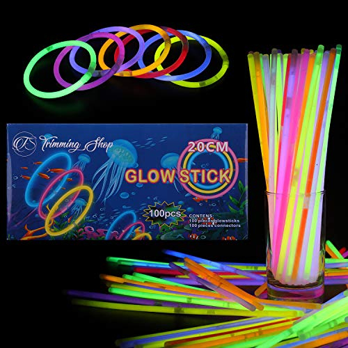 Trimming Shop Knicklichter Party Set für Kinder & Erwachsene, 100 Leuchtstäbe mit Verbinder Lang anhaltende Neon Knicklichter Halsketten, Armbänder, Halloween mitgebsel kinder, Deko & Festival Zubehör