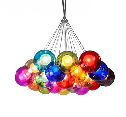Kronleuchter Pendel Leuchter Hängeleuchte Pendelleuchte Farbige Bubble Ball Lampe Glas Esszimmerlampe Für Mehrflammige Leuchten Buntglas Esszimmer Licht Höhenverstellbare 100CM ( Color : 19 Head )