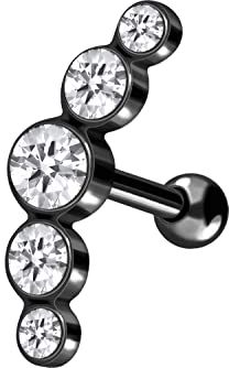 PIERCINGLINE Chirurgenstahl Ohrpiercing 5 Kristalle Ohrschmuck Helix Piercing Stecker Schwarz 5 x 14,5 mm