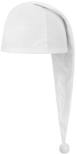 Lipodo Schlafmütze weiß (56 cm lang) - Damen und Herren - Nachthaube aus Baumwolle - Bommelmütze One Size (53-60 cm) - Nachtmütze mit Bommel - Zipfelmütze zum Schlafen für die Nacht
