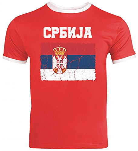 Serbien Fußball WM Fanfest Gruppen Fan Herren Männer Ringer Trikot T-Shirt Wappen Serbia, Größe: L,Red/White