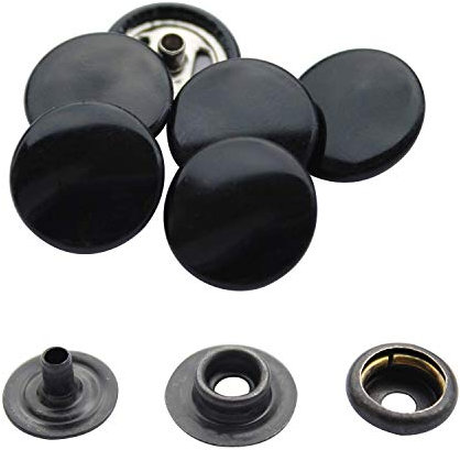 WedDecor Shiny Black 15mm Press Studs Heavy Duty Metal Nickle Free 4 Parts Snap Fasteners Rivets Button for Leather Crafts, Jackets, Bags, Straps, Jeans, Clothes Repair - Pack of 10