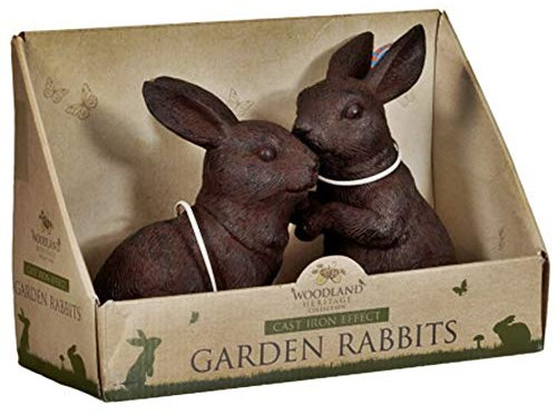 New Vintage Outdoor Garden Statues Ornament Animal Hare Rabbit Sculpture 2pk - Cast Iron