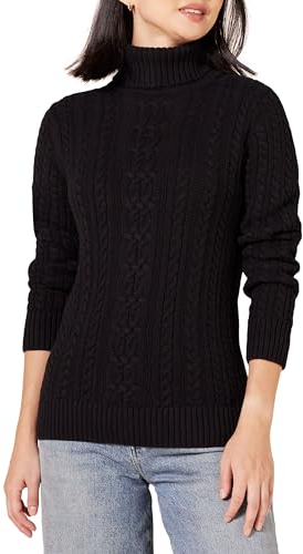 Amazon Essentials Women's Fisherman Cable Roll-Neck Jumper (Available in Plus Size), Black, M