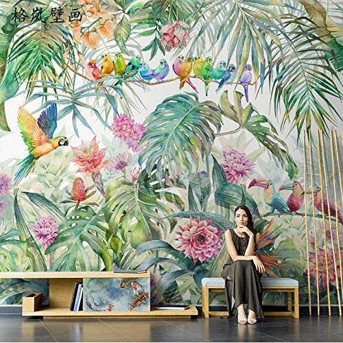 TV Hintergrundbild Nordic tropischen Pflanzen Tapete Dschungel Papagei Wandbilder Wohnzimmer TV Hintergrundbild nahtlose Wandverkleidung 3D Wandbild Wandbild Tapete Fototapete Wandbilder-350cm×256cm