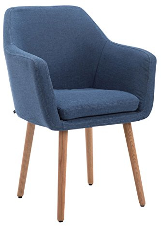 CLP Esszimmerstuhl Utrecht Mit Stoffbezug I Polsterstuhl Mit Robustem Holzgestell I Retrostuhl Mit Bodenschonern I, Farbe:blau, Gestell Farbe:Natur