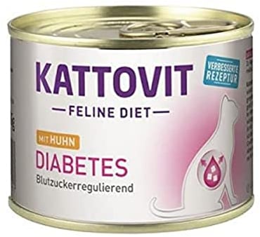 KATTOVIT - Diabetes Nassfutter für Katzen | Diät-Katzenfutter als Alleinfuttermittel in der Dose. Futter für Katzen mit Diabetes. Blutzuckerregulierendes Katzendiätfutter | 12 x 185 g Huhn