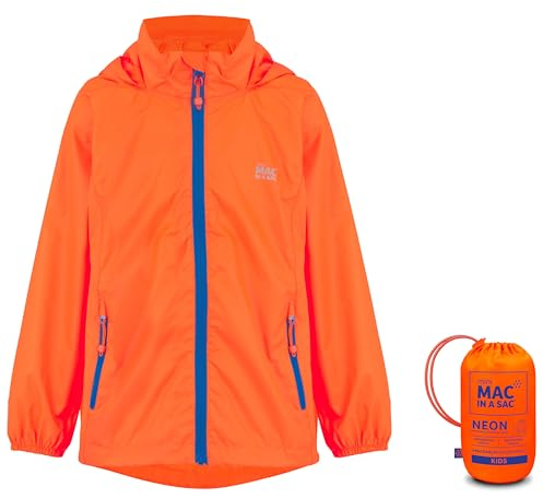 Mac in a Sac Unisex-Kinder Mini Origin II - Packable Waterproof Jacket Regenjacke, Neon Orange, 5-7 Years