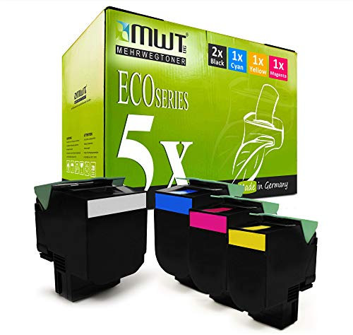 Mehrwegtoner 5X XL Toner im Set kompatibel für Lexmark CX410de CX410dte CX410e ersetzt 80C0H10-H40 mit ca. 1x4.000/3x3.000 Seiten