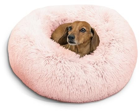 Best Friends by Sheri The Original Calming Donut Shag - Beruhigendes Haustierbett - Kunstfell - Zartrosa - S 58 x 58cm