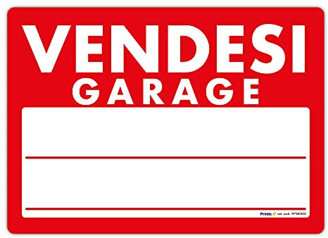 Cartello Vendesi Garage f.to 35x25cm - Realizzato su Plastica rigida compatta sp. 1 mm – Ideale per essere posizionato all’aperto.