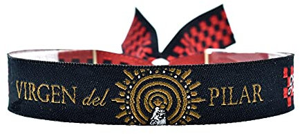 BDM Pulsera de tela negra de la Virgen del Pilar, España, ajustable para hombre y mujer.