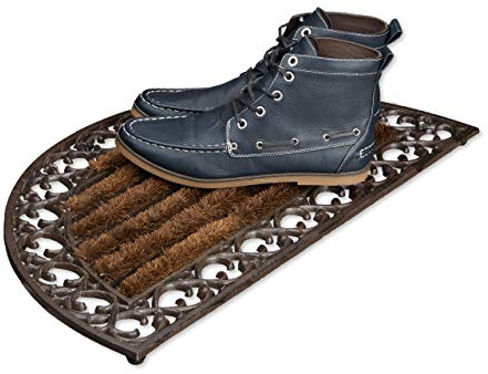 Relaxdays Fußabtreter 2er Set Gusseisen mit Bürsten, Ø 72 x 39 cm, Bronze
