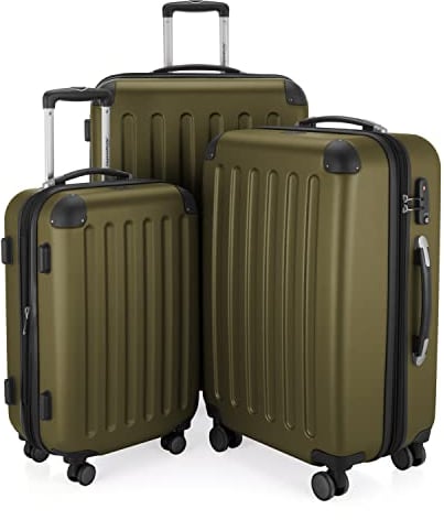 HAUPTSTADTKOFFER - SPREE - 3er Trolley-Set Rollkoffer Reisekoffer, (S, M und L) Koffer-Set, 4 Doppel-Rollen, , Avocado