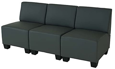 Modular 3-Sitzer Sofa Couch Lyon, Kunstleder - dunkelgrau, ohne Armlehnen