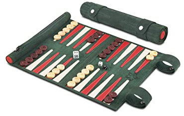 Melia Games Backgammon zum Rollen - Reise-Backgammon aus feinstem Nubuk Echt-Leder mit handgefertigten Holzspielsteinen (Bella Italia - Full Leather Version)