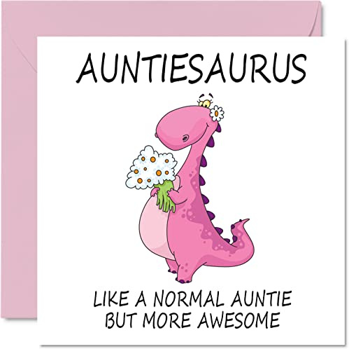 Birthday Cards for Auntie, Auntiesaurus | Aunty Birthday Card from Niece or Nephew, Happy Aunt, Auntie Dinosaur Card Gift