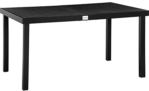 Outsunny Esstisch für 6 Personen, rechteckiger Terrassentisch, Aluminium-Metallbeine für Garten, Rasen, Terrasse, Holzmaserung, Schwarz