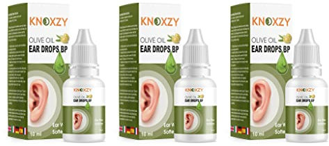 Knoxzy Olive Oil Drops for Ear Wax Removal Clinically Tested Natural Olive Oil Ear Drops for Effective Hardened Ear Wax Removal 10 ml (Pack of 3)