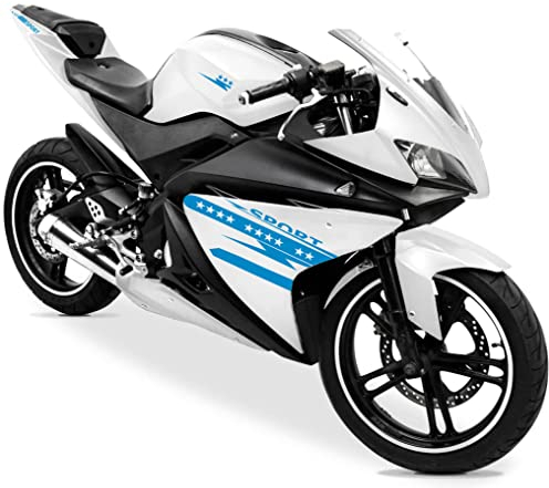 DualColorStampe Aufkleber kompatibel mit Yamaha YZF-R125 R125 (DX-SX) Carena Motorrad Decal Sticker Design Sport Star Sterne M0128(Blu53)