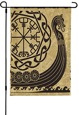 Bandiera da giardino a due lati, stampa di navi da guerra vichinghe Drakkar, bandiere decorative da giardino per decorazioni domestiche - bandiere da cortile con doppie cuciture, 30 x 45 cm