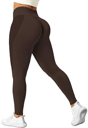 SENBAN Damen-Leggings mit hoher Taille, nahtlos, für Workout, Fitnessstudio, Yoga, Bauchkontrolle, Smiley, Kontur, Activewear, C Chocolate, X-Groß
