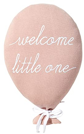 nordic coast company Babykissen | Ballon Kissen | 100% Baumwolle Geburt | Dekokissen Ballonkissen | Wanddekoration personalisierbar (Rosa mit Text)