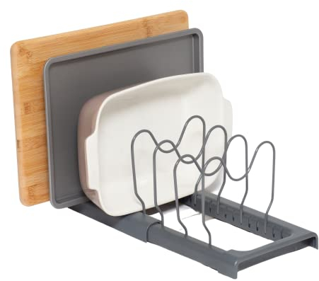 simplywire – Support extensible pour plaques de cuisson et planches à découper – Rangement des couvercles de casseroles – Organisateur de placard de cuisine – Gris