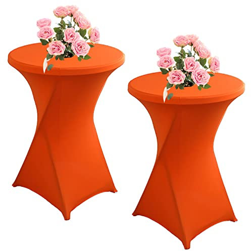 KAYBTNT 2er Set Stehtisch Hussen für Bistrotisch, Spandex Stretch Stehtischhussen, Tischhussen für Stehtische Ø 60-80cm, Elegante Tischdecke für Bankett Hochzeit Geburtstag Party,Orange,60x110cm