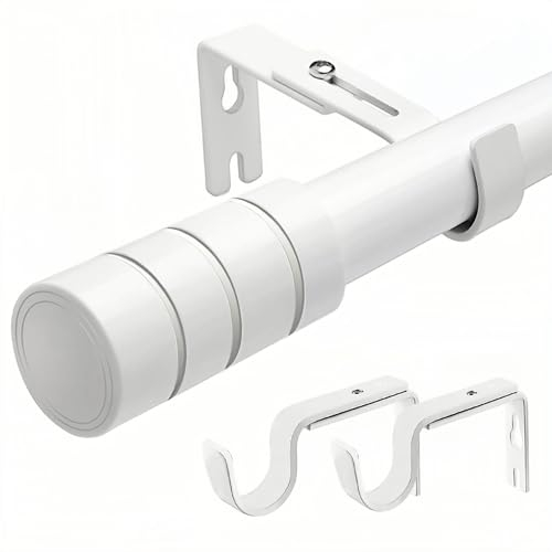 Curtain Pole Adjustable Curtain Rod with Finials Curtain Poles for Eyelet Curtains, Living Room or Bedroom (220-310CM, White)