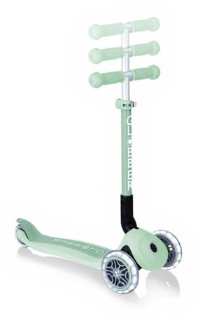 GLOBBER – JUNIOR Foldable Fantasy Lights | 3-rädriger Scooter ab 2 Jahren mit LED-Vorderrädern, höhenverstellbarer Lenkstange und patentiertem Klappsystem, belastbar bis 50kg | Farbe: Pistazie