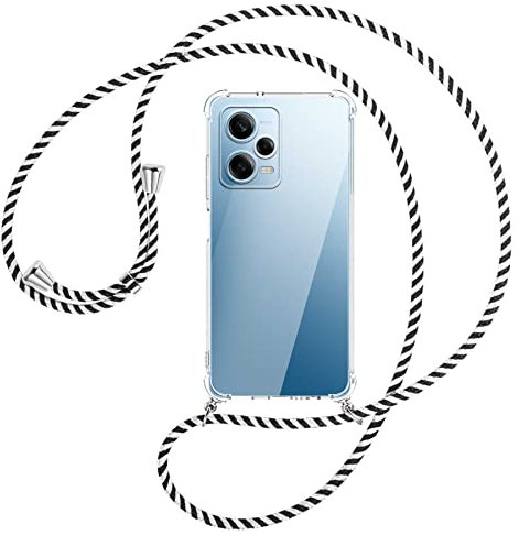mtb more energy® Handykette kompatibel mit Xiaomi Redmi Note 12 Pro 5G - Black & White - Smartphone Hülle zum Umhängen - Anti Shock Full TPU Case