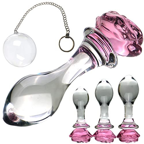 ScreaAss Glas Analplug Buttplug Mit Kristall Rose Basis Und 5Cm Glas Analperlen Glatt Analkugeln Und Metall Kette Set, Klein Medium Groß Anal Butt Plug Sex Spielzeug Für Frauen Männer Paare,S+m+l,Set
