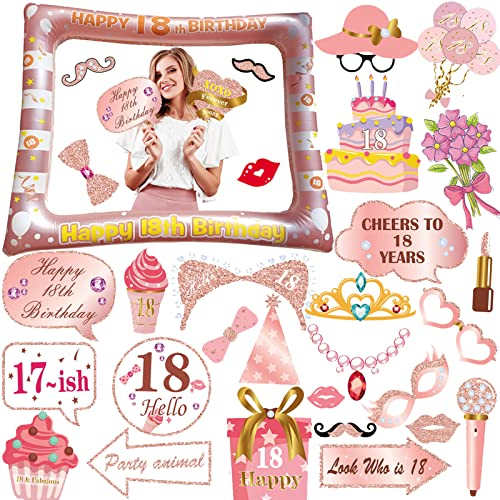 30 Stück 18. Geburtstag Deko Fotorequisiten, LMSHOWOWO Rosegold Aufblasbarer Bilderrahmen, 18 Geburtstag Foto Requisiten, Party Foto Booth Props, Geburtstag Fotobox Accessoires für Geburtstage Zubehör