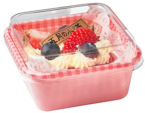 Paquete de 50 cajas cuadradas de plástico a cuadros con tapas transparentes, recipientes cuadrados para comida de picnic, tazas de postre para rebanadas de pasteles (rojo)