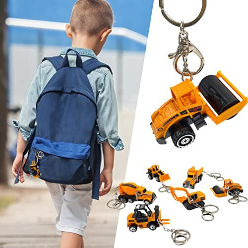 Mini Truck Keychain Construction Toy Vehicle Forklift Tractor Excavator Engineering Car Excavator Toy Keyring Key Holder for Boy Girl Kids Birthday Gifts Party Favours Classroom Prizes Random Style