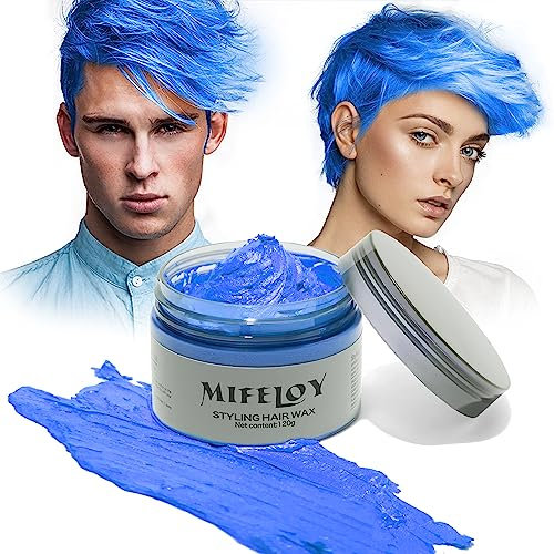 Temporary Blue Hair Color Wax 120g, Instant Hairstyle Cream Dye, Disposable Coloring Mud for Men Women Youth, Natural Washable Styling Pomades for Party Cosplay DIY Halloween