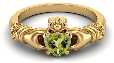 Irischer Claddagh 6MM Herzform Peridot Edelstein 925 Sterling Silber Solitär Damen Ehering Gold Vermeil, 57