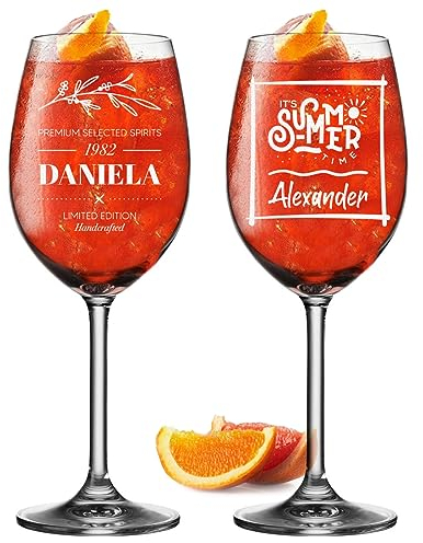 Leonardo - 2 bicchieri Aperol Spritz da 460 ml, con incisione a scelta, idea regalo per compleanno, personalizzabili con nome, adatti per vino, aperitivo e sangria, per uomini e donne