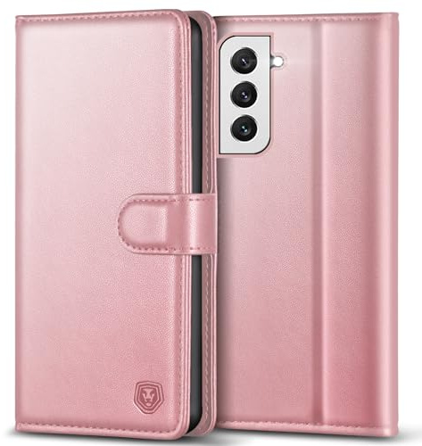 Kuafcase for Samsung S22 Case, 4 Card Slots Magnetic Closure Kickstand Shockproof Protective Phone Case for Samsung Galaxy S22 - Pink