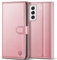 Kuafcase for Samsung S22 Case, 4 Card Slots Magnetic Closure Kickstand Shockproof Protective Phone Case for Samsung Galaxy S22 - Pink