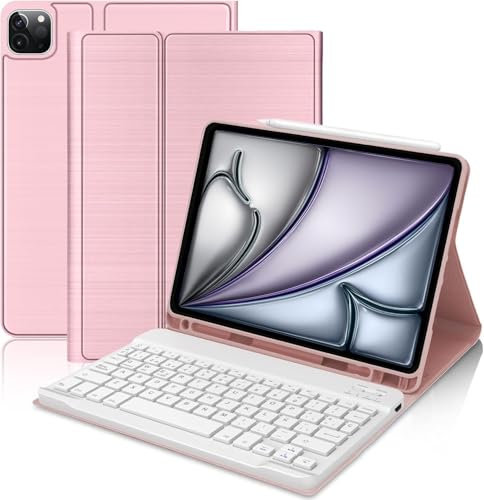 WAVATA Teclado para iPad Air 11'' M2 2024, Funda para iPad Pro 11'' 4/3/2/1 y Air 5/4 Generación, Teclado Español Ñ Desmontable Inalámbrico Bluetooth, Rosa