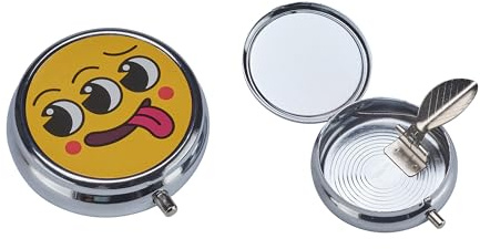 Taschen ASCHENBECHER Funny Faces Ø5cm mit Deckel aus Metall rund Mini Taschenaschenbecher Reiseaschenbecher Reise Outdoor 3-Varianten 46 (Gelb)