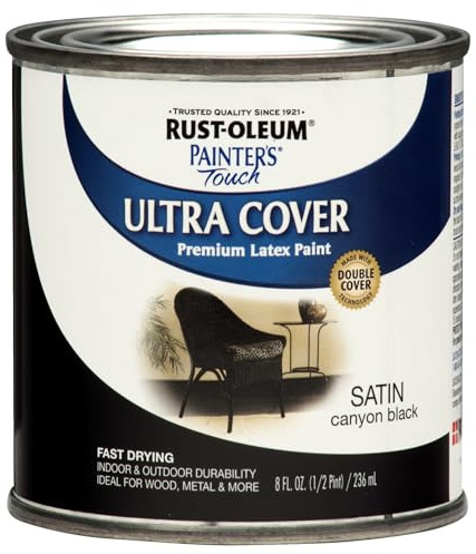 Rust-Oleum 267249 Painter's Touch Ultra Cover Premium Latex Brush Paint, Half Pint, Satin Canyon Black