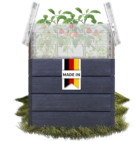 ERGO QUADRO TurboPlus M 85 Hochbeet Wood – Hochbeet Kunststoff für Garten groß mit Abdeckung – Modulares Stecksystem mit Frühbeetaufsatz – Pflanzbeet Outdoor für Gemüse Kräuter