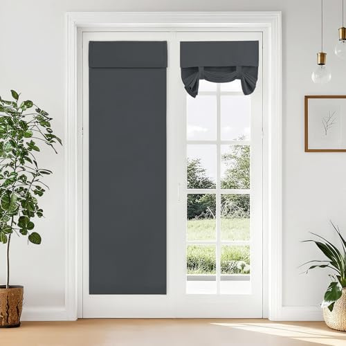 Vatge Grauer Raumverdunkelnder Sichtschutz Vorhang - B26 x L80, Seitenfenstervorhang für Glastür, Haustür, 1 Panel